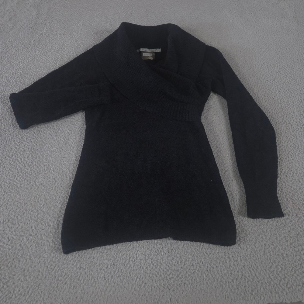 Athleta Sweater Womens Small Black‎ Wrap Neck Nylon Knit Long Sleeve Cozy Ribbed
